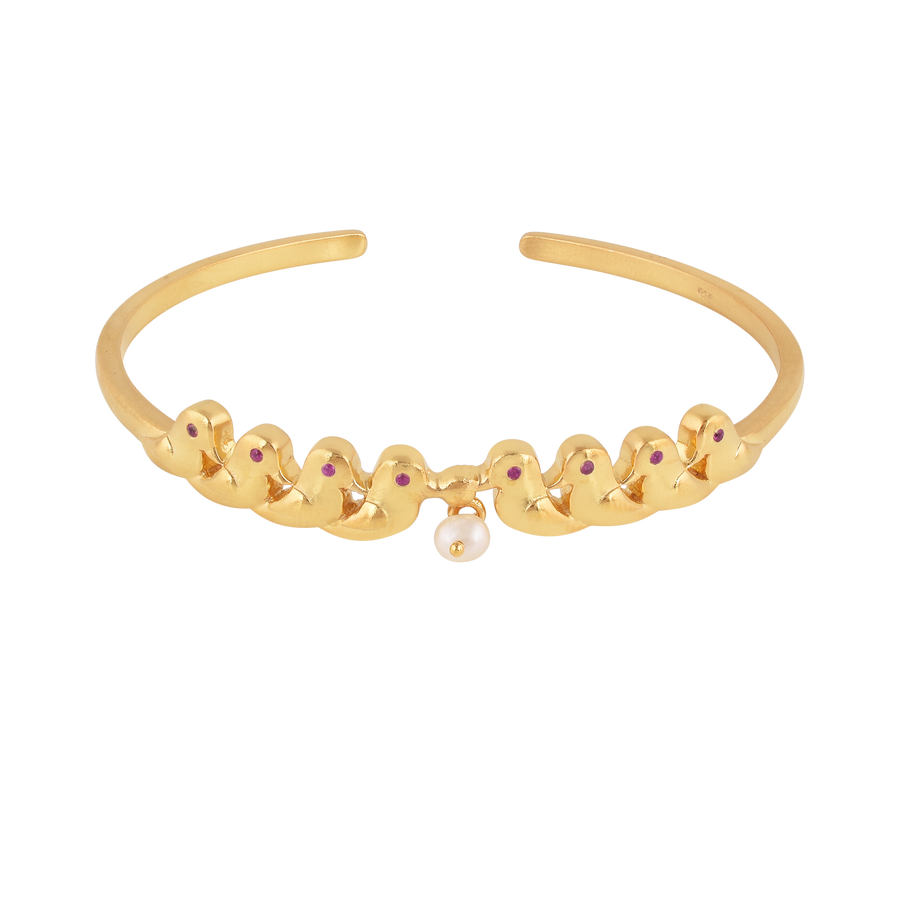 Gold Plated Silver Parrot Bracelet with Pink Stones2