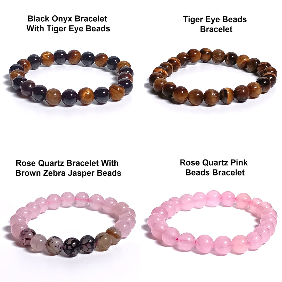 Natural Pink Crystal Unisex Beads Bracelet 4pc Combo Set