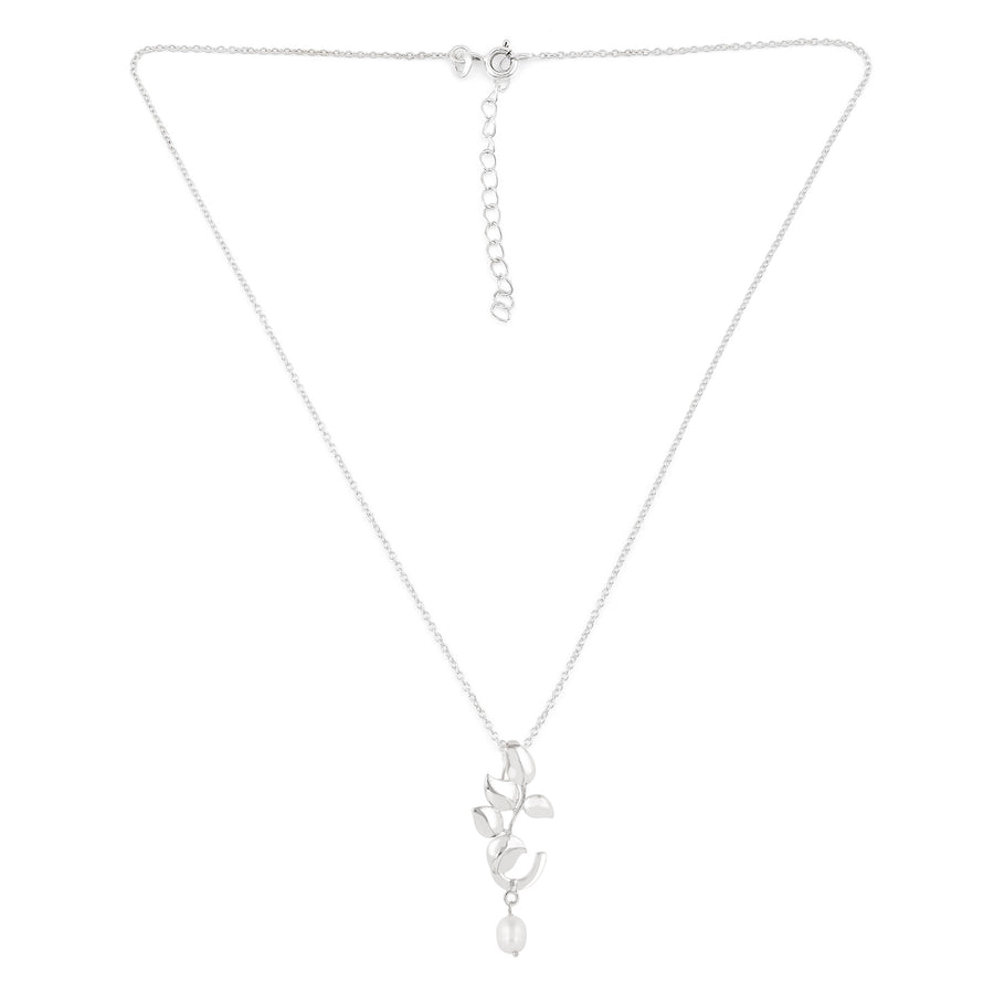 Classic Leaf Pearl Silver Pendant Necklace3