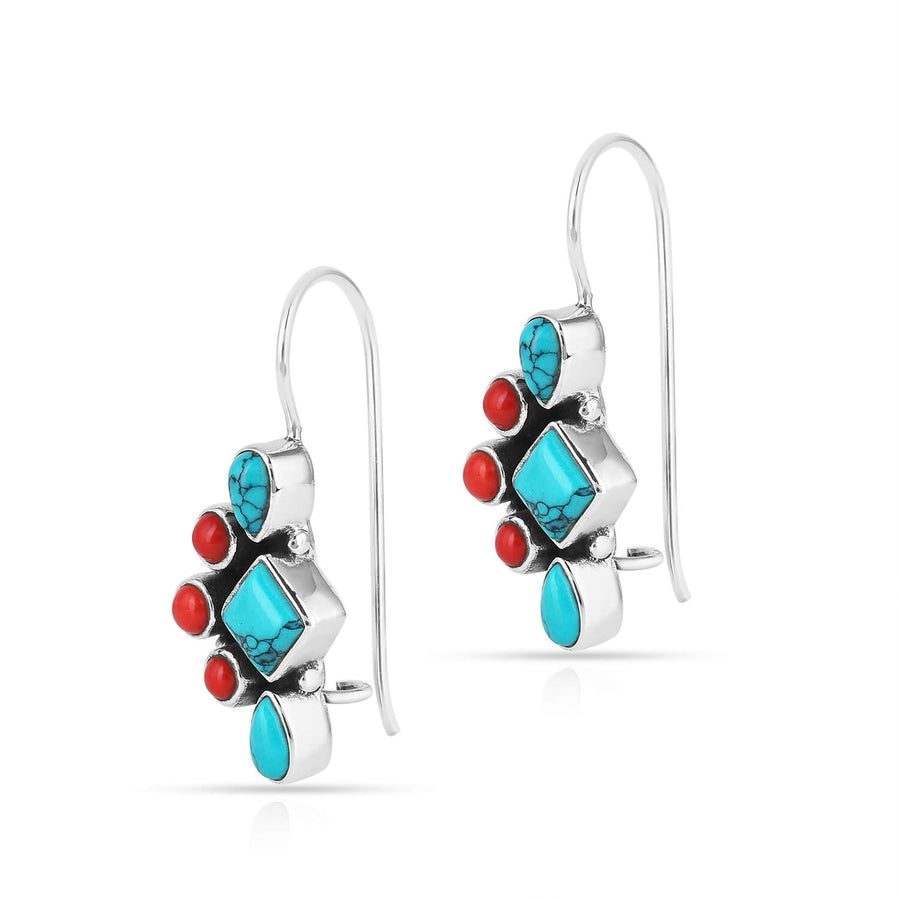 Coral Turquoise Silver Dangler Earrings3