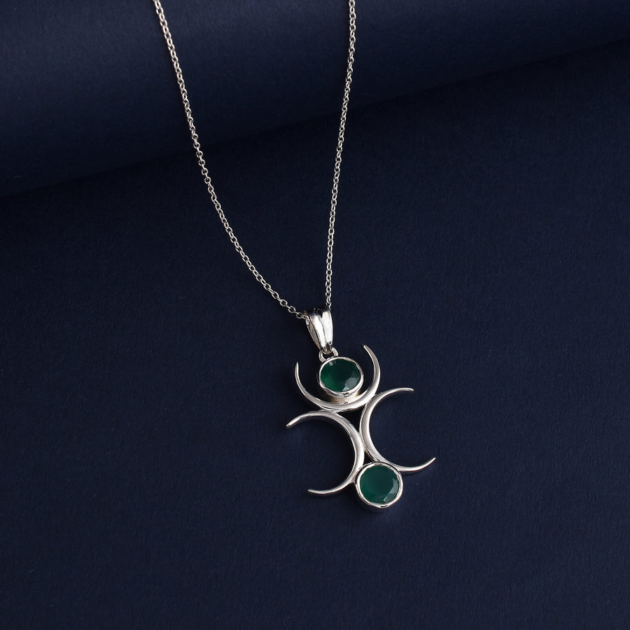 Crescent Moon Green Onyx Silver Drop Pendant