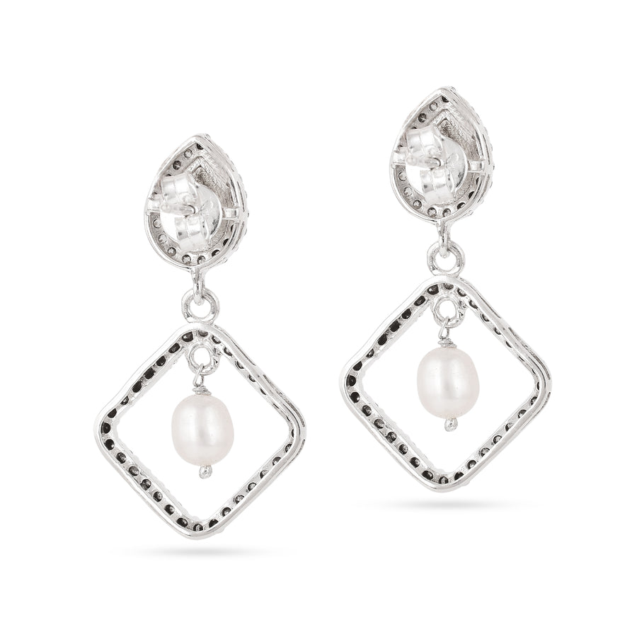 925 Sterling Silver Zirconia Pearl Drop Earrings4