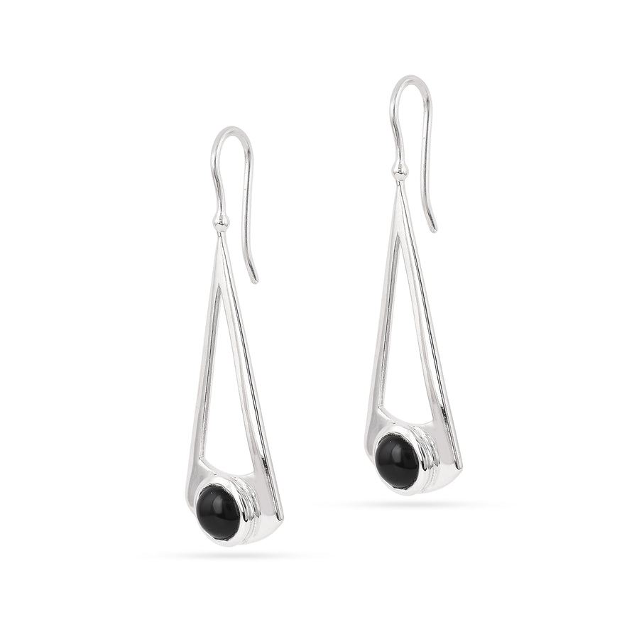 Black Onyx Geometrical 925 Silver Drop Earring3