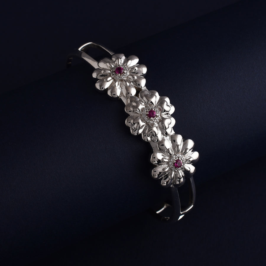 Pink Cz Flower Sterling Silver Bracelet