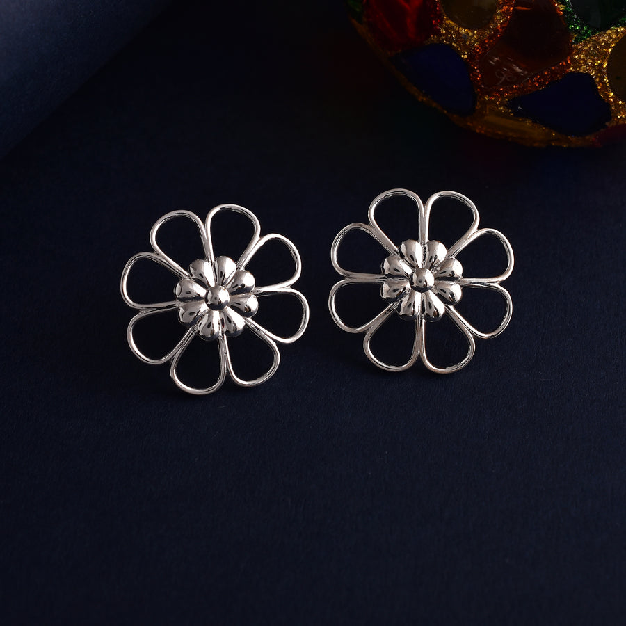 925 Sterling Silver Solid Floral Stud Earrings