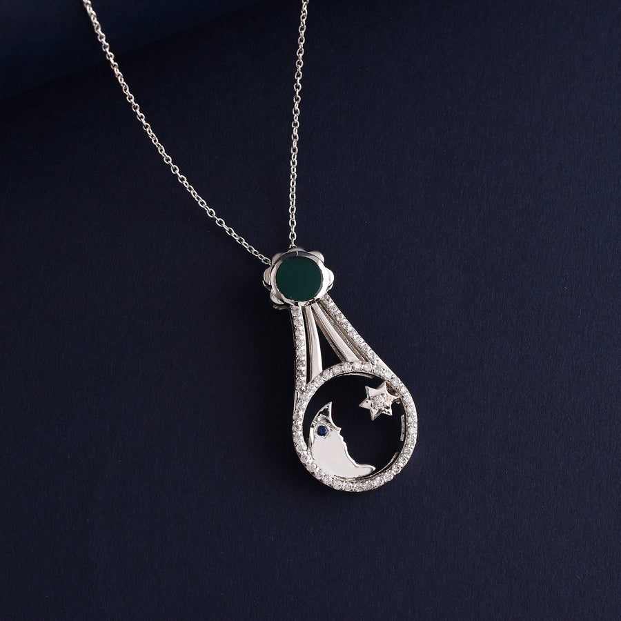 Buy Dream Catcher Moon Star Green Onyx CZ Pendant Online in India