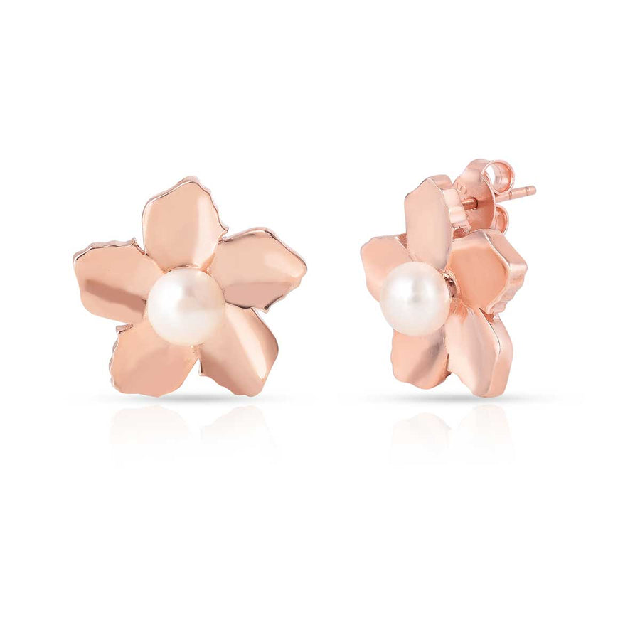 Floral Silver Pearl Stud Earrings2