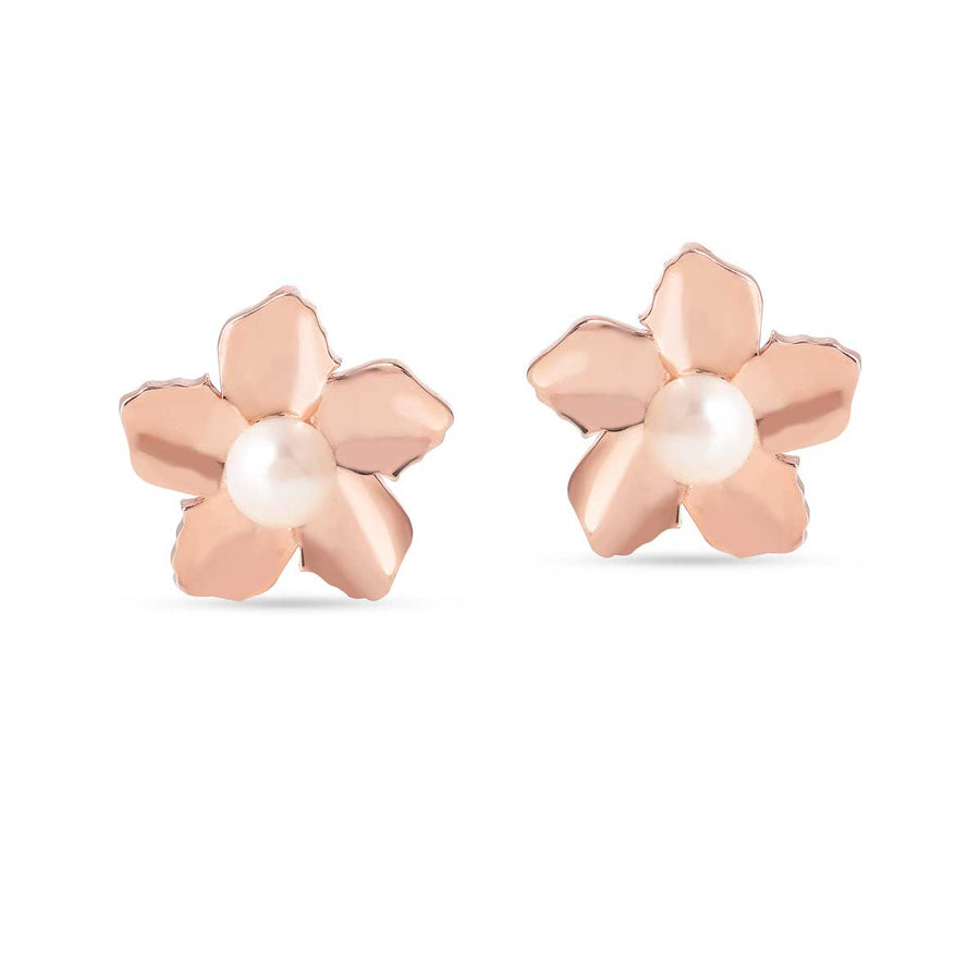 Floral Silver Pearl Stud Earrings1
