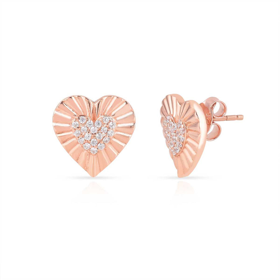 Heart Rose Gold Plated Silver CZ Earrings2