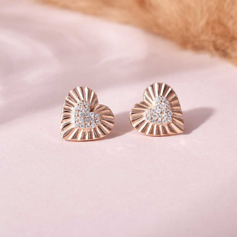 Heart Rose Gold Plated Silver CZ Earrings