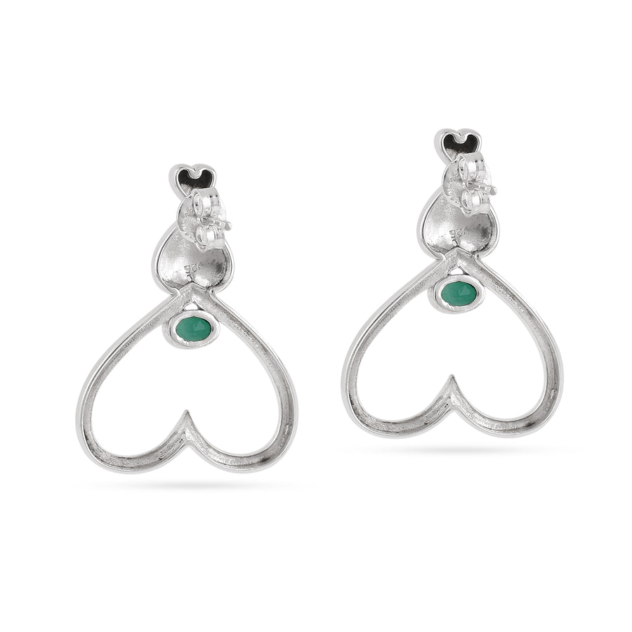 Green Onyx Heart Silver Earrings2