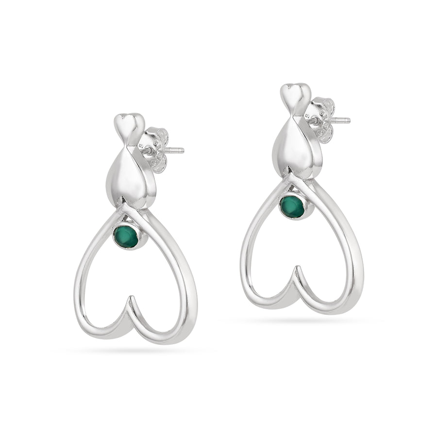 Green Onyx Heart Silver Earrings3