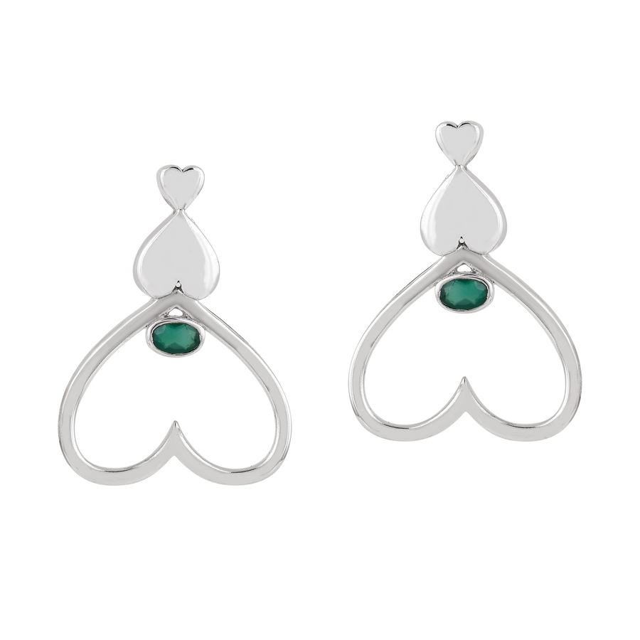 Green Onyx Heart Silver Earrings4