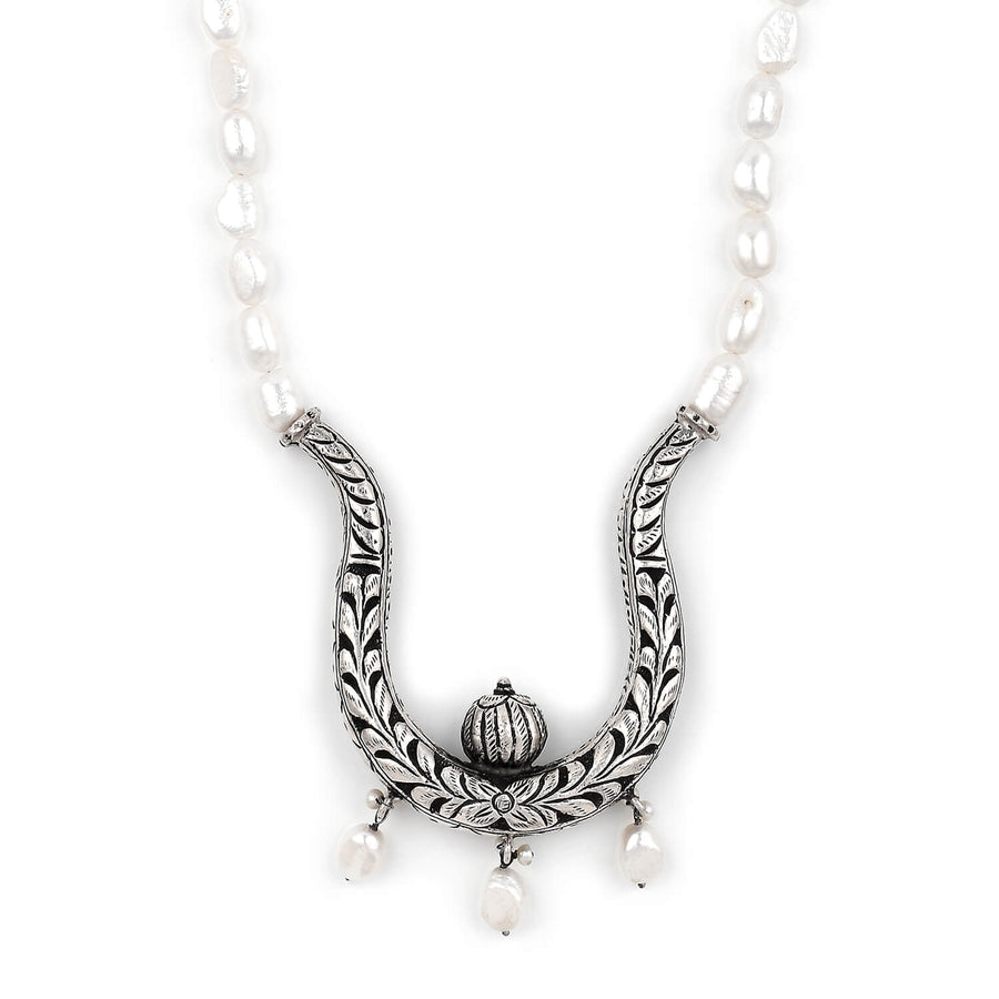 Handmade Vintage Pearl Silver Necklace2
