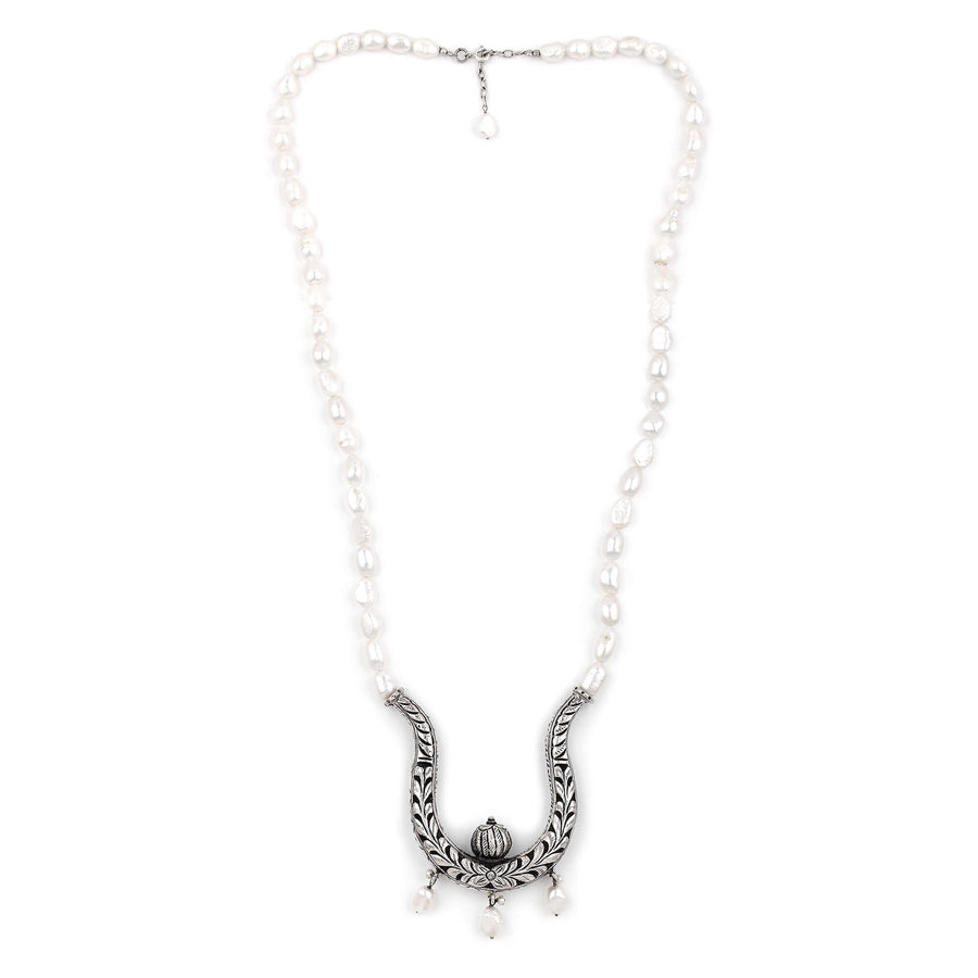 Handmade Vintage Pearl Silver Necklace 3
