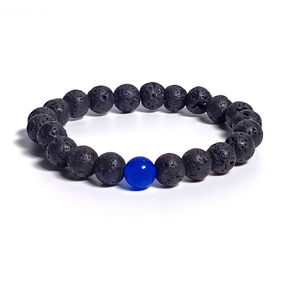 Lava Stone Bracelet with Single blue Zade Bead