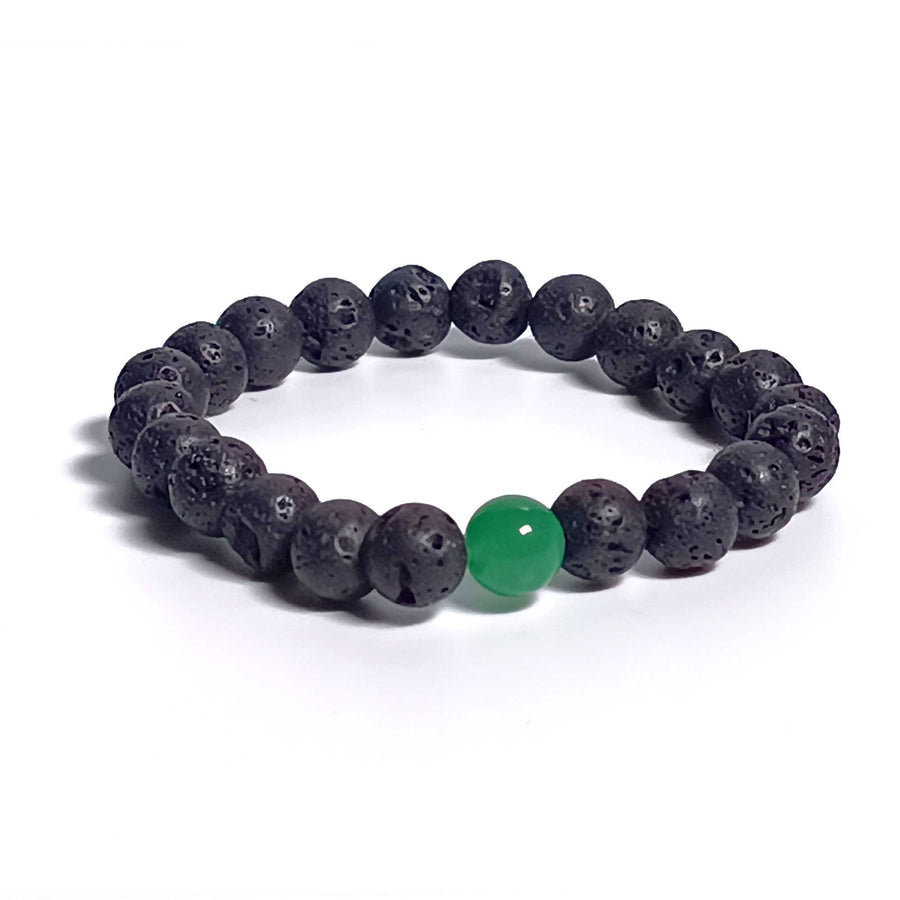 Lava Stone Bracelet with Single green Zade Bead