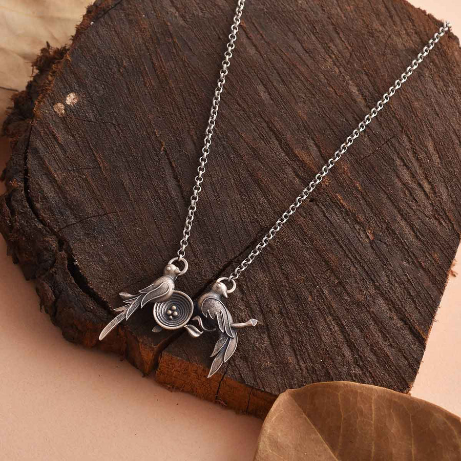 Love Birds Silver Pendant With Chain