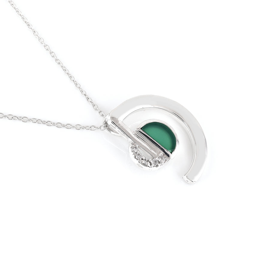 Minimal Green Onyx Silver Zirconia Pendant with Chain2