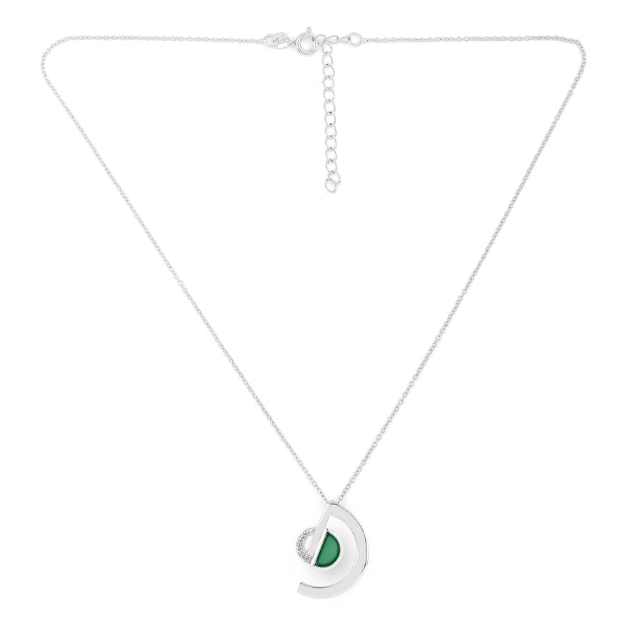 Minimal Green Onyx Silver Zirconia Pendant with Chain3