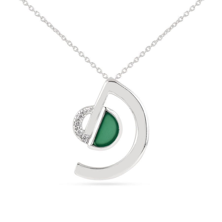 Minimal Green Onyx Silver Zirconia Pendant with Chain4