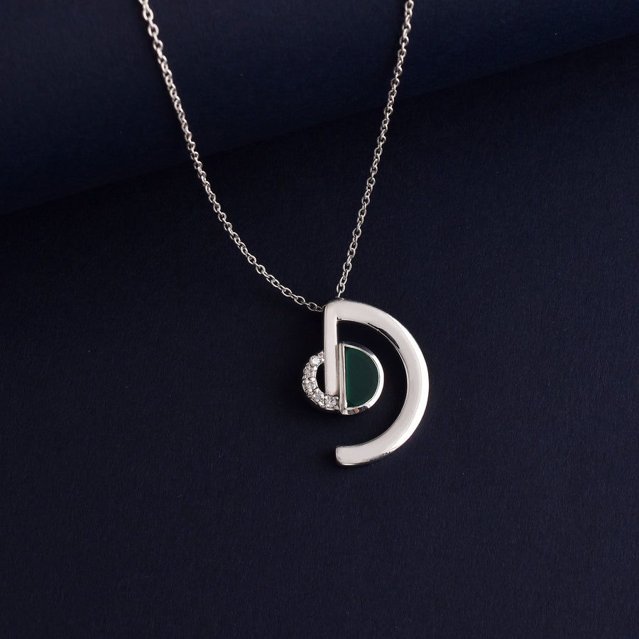 Minimal Green Onyx Silver Zirconia Pendant with Chain