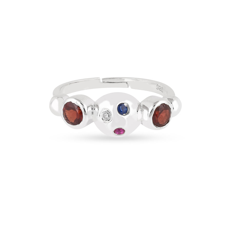 Multicolor Gemstone Unisex Silver Ball Ring3