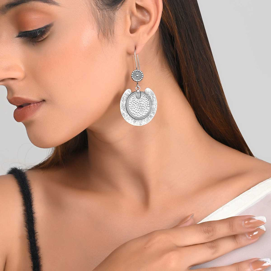 Oxidized Silver Full Moon Earrings