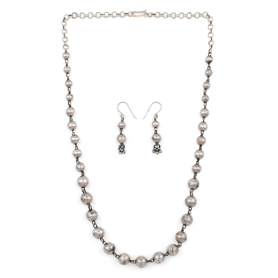 Oxidized Silver Bead Necklace Set3