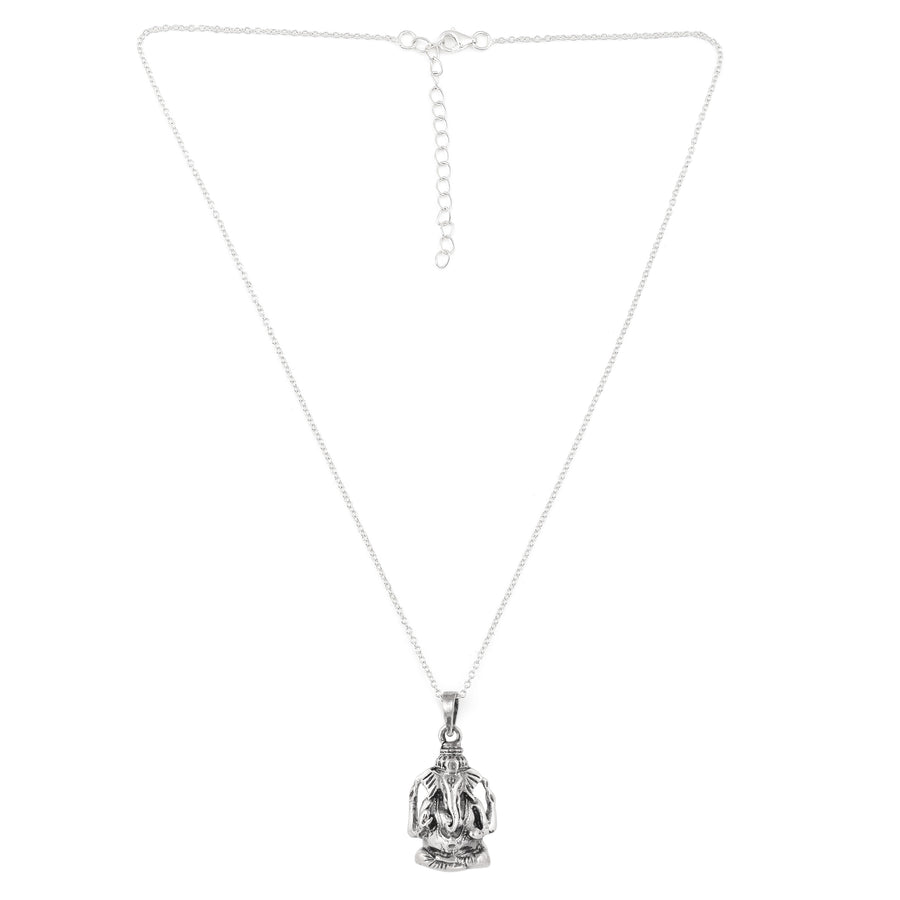 Oxidized Silver Ganesh Idol Pendant with Chain
