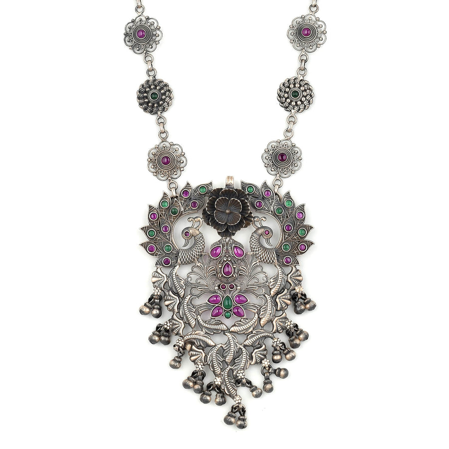 Peacock Design Vintage Oxidized Silver Necklace