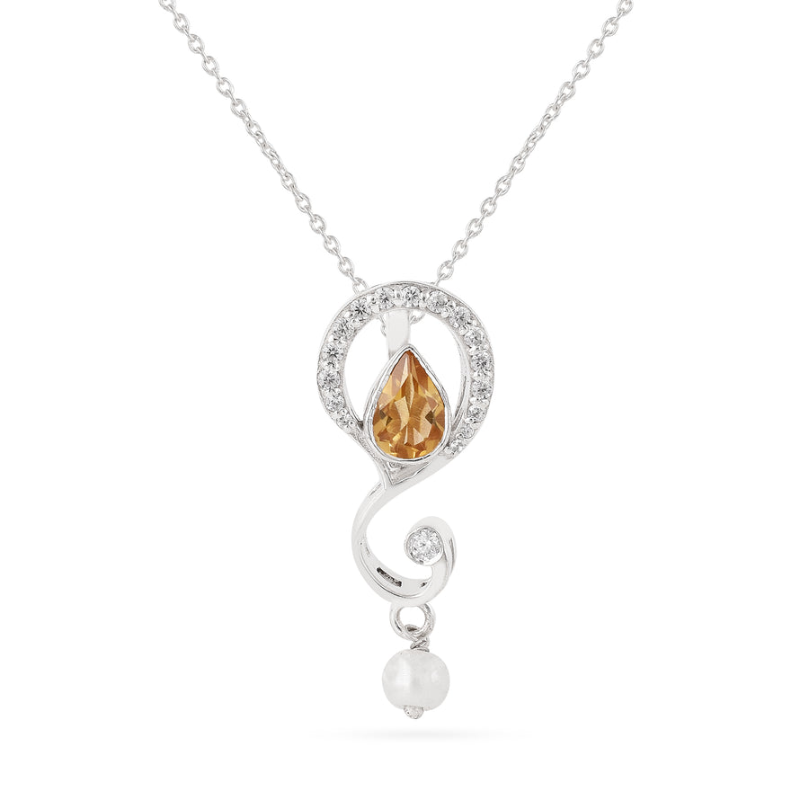 Pearl Drop Mystic Citrine Silver Zircon Pendant with Chain