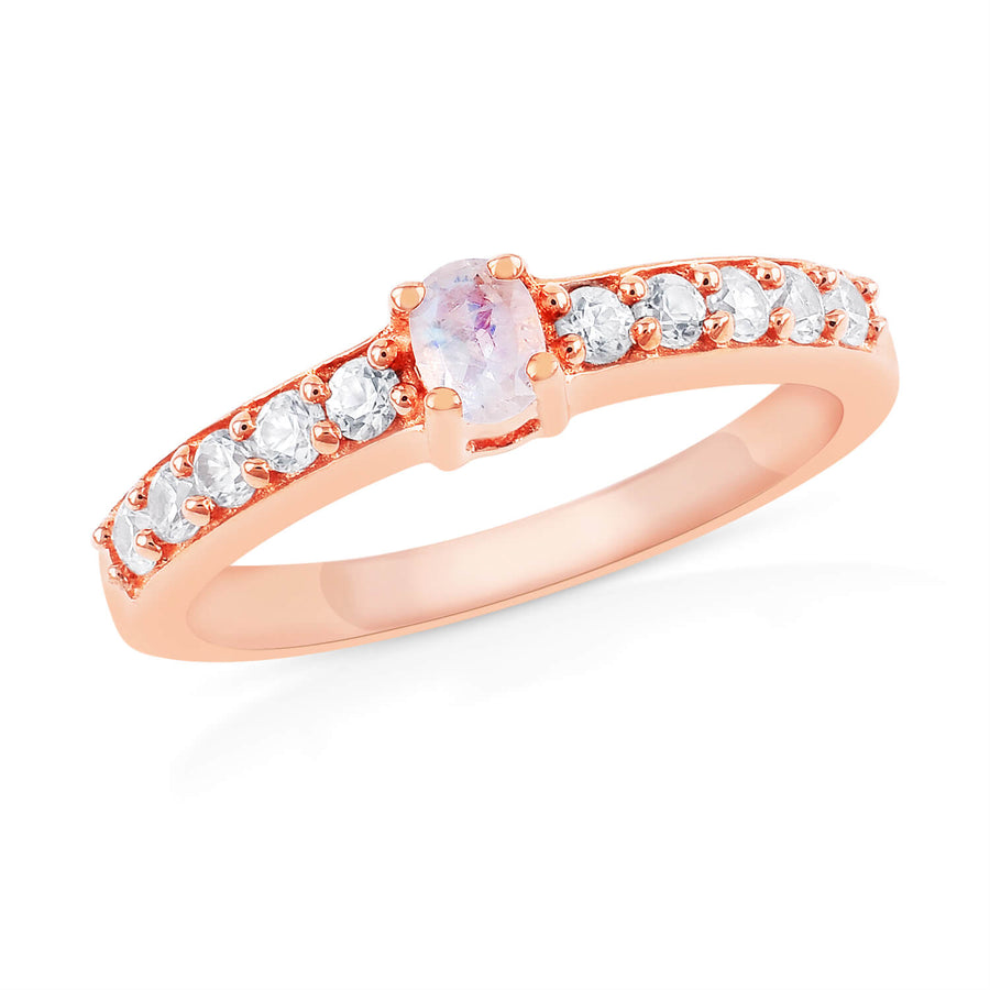 Rose Gold Plated Moonstone Silver Band Ring