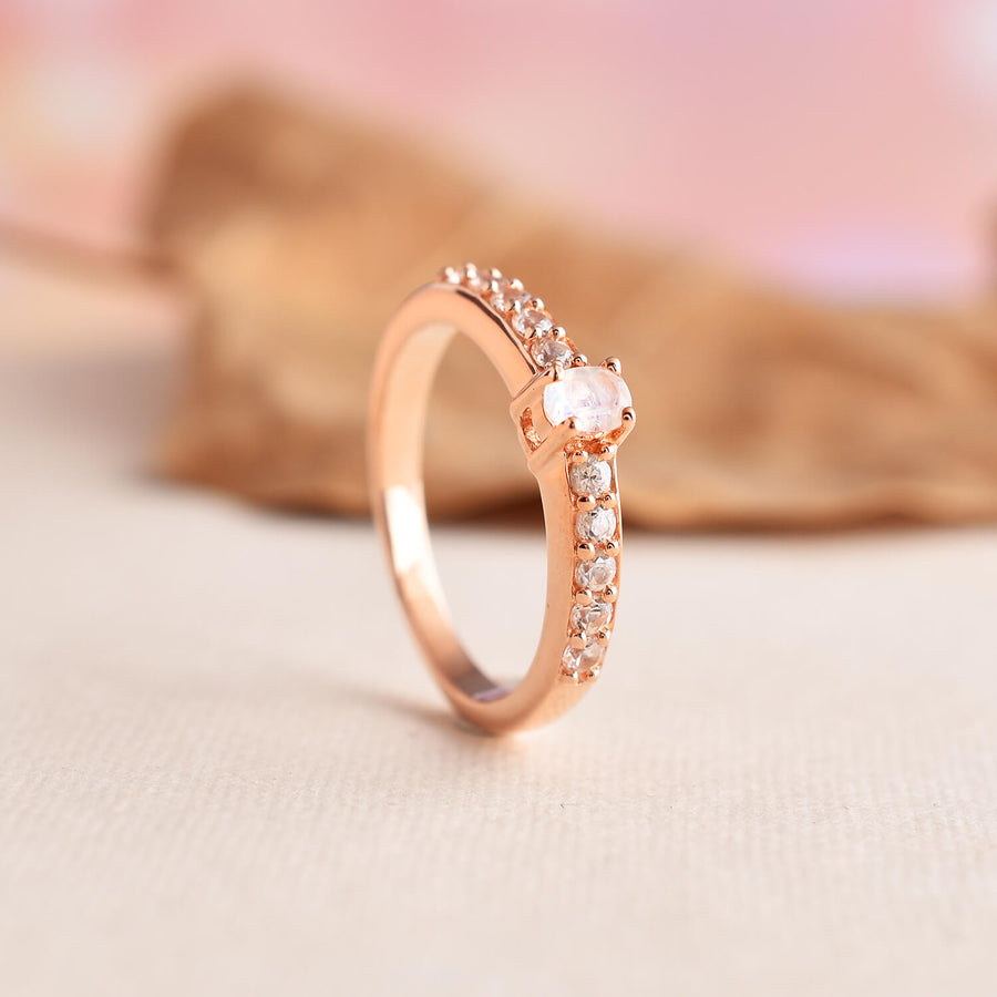 Rose Gold Plated Moonstone Silver Band Ring