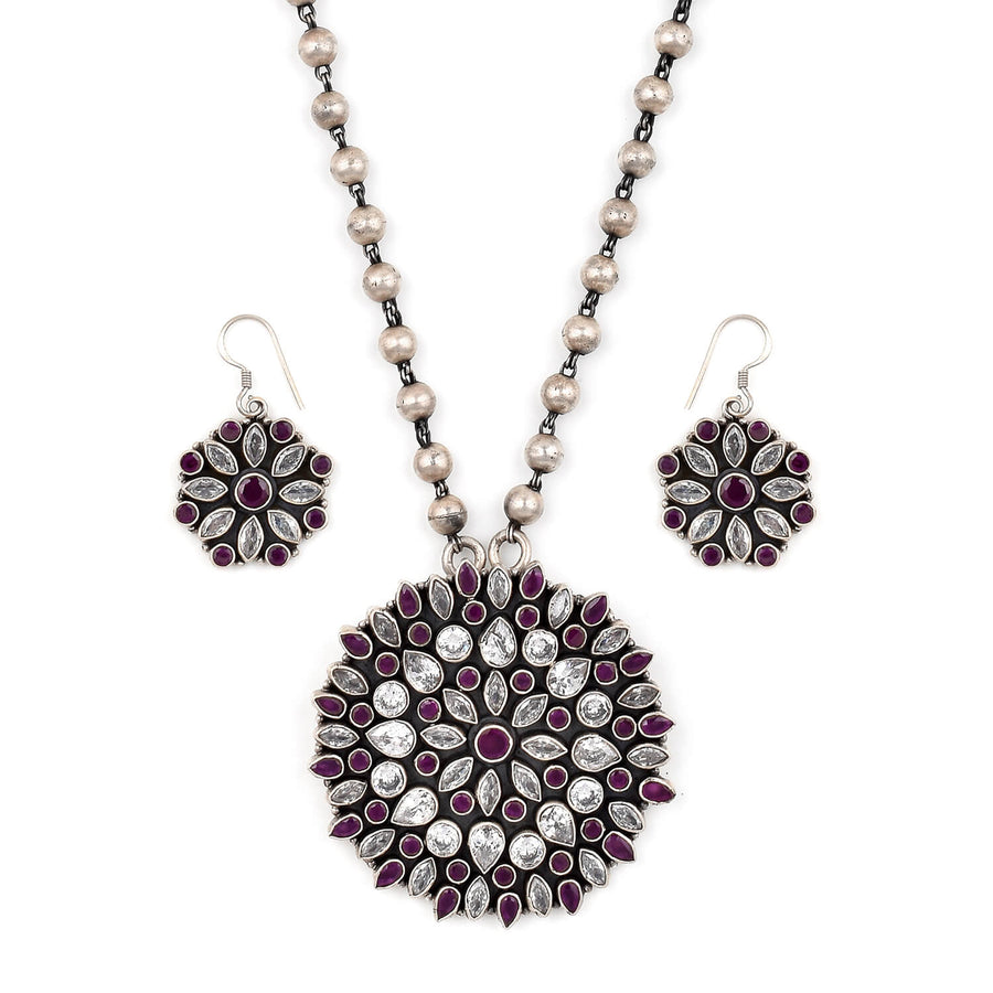 Ruby Sterling Silver Pendant Necklace Set
