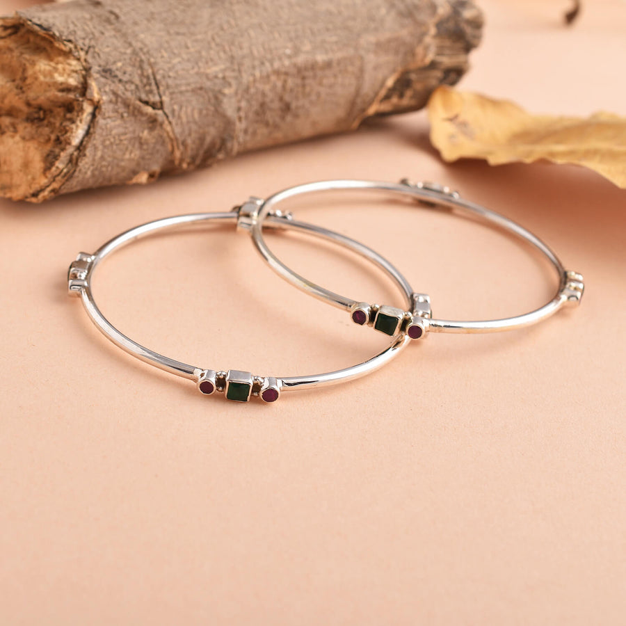 Ruby and Green Onyx Sterling Silver Bangles