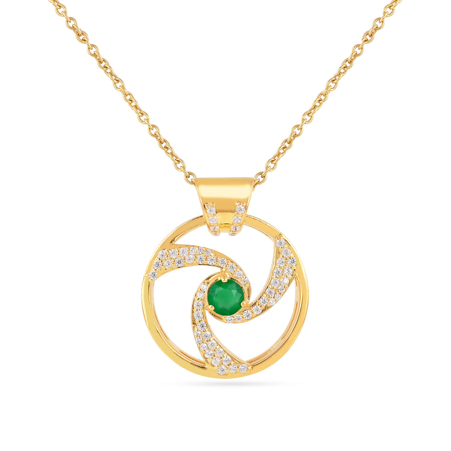 Silver Gold Plated Wheel Green Onyx Pendant2