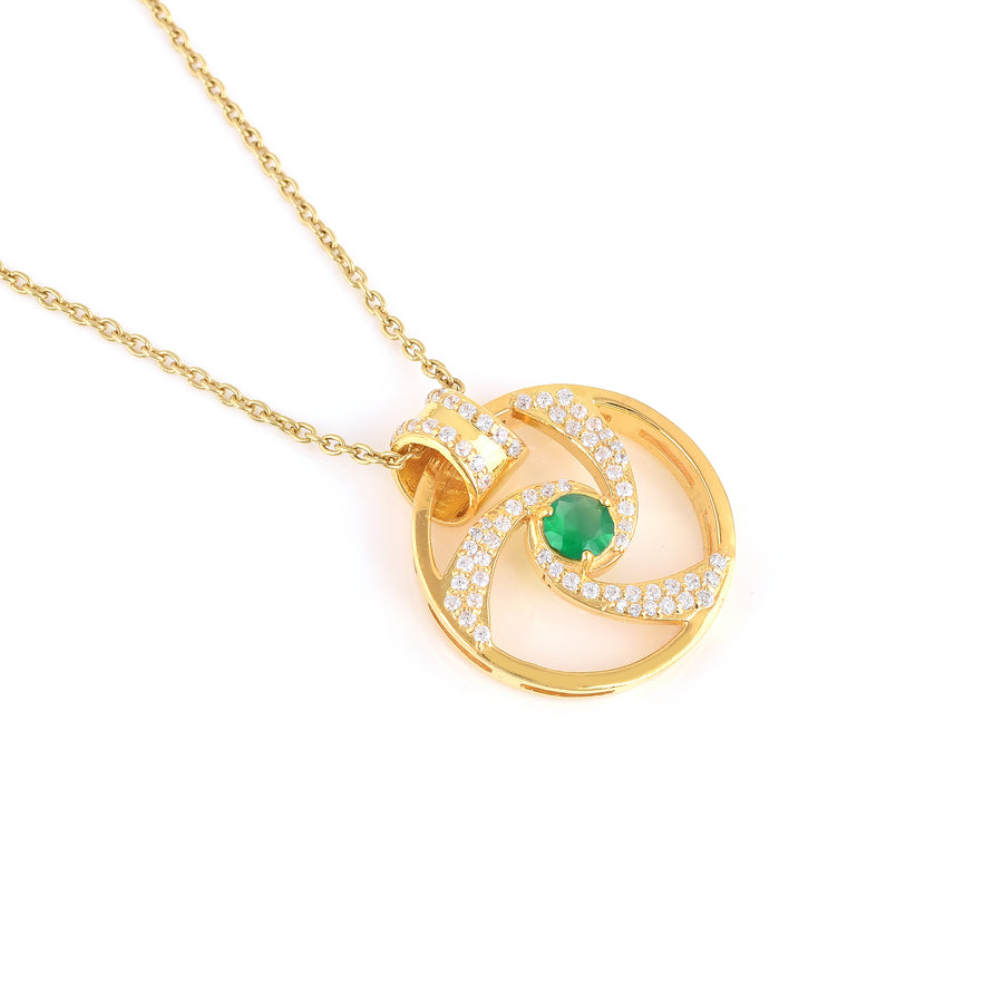 Silver Gold Plated Wheel Green Onyx Pendant4