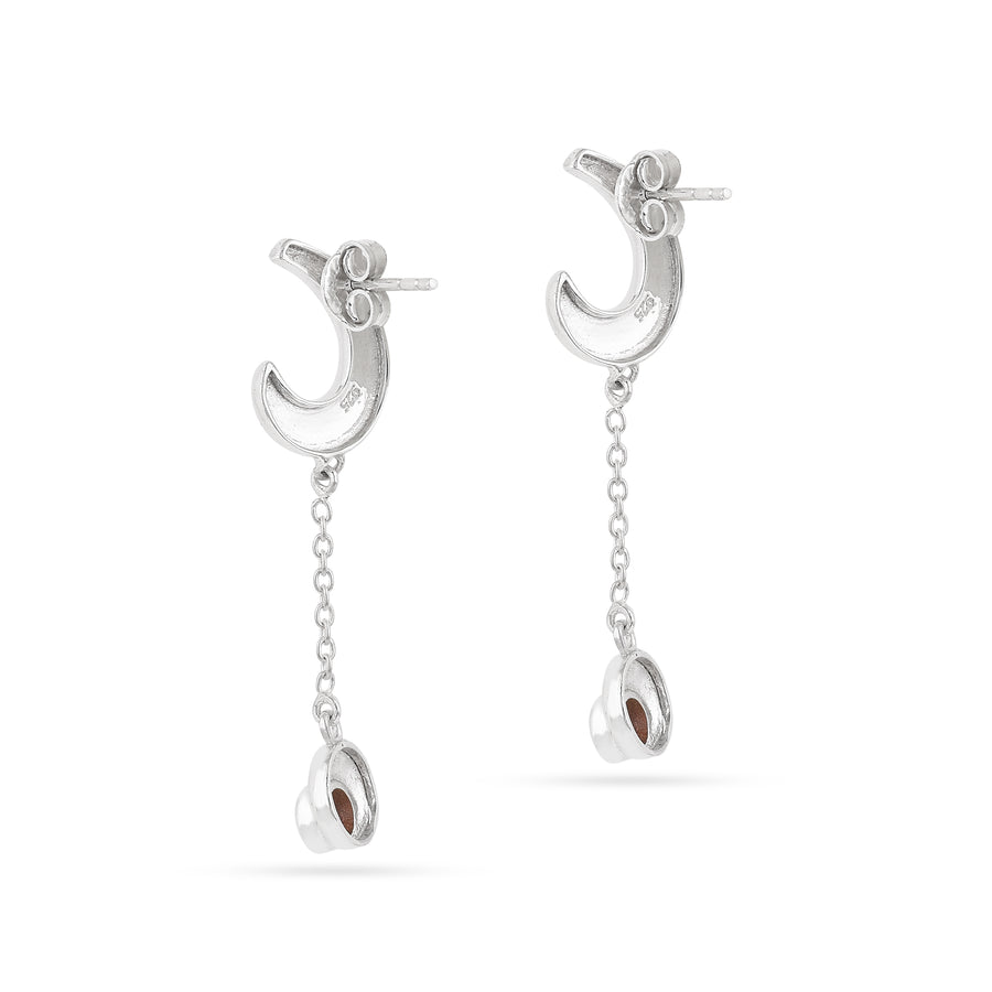Silver Moon Red Garnet Drop Earrings