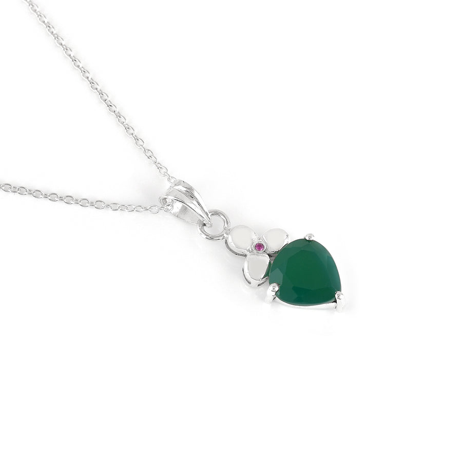 Silver Petal Ever Green Onyx Pendant with Chain