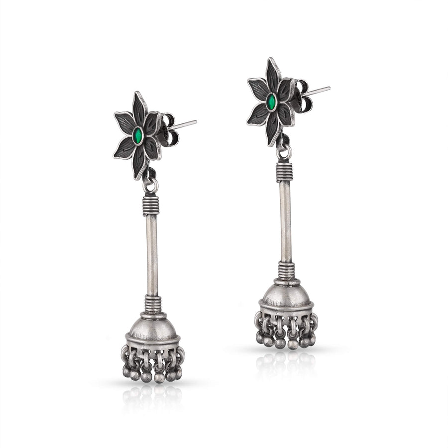 Sterling Silver Floral Emerald Jhumki