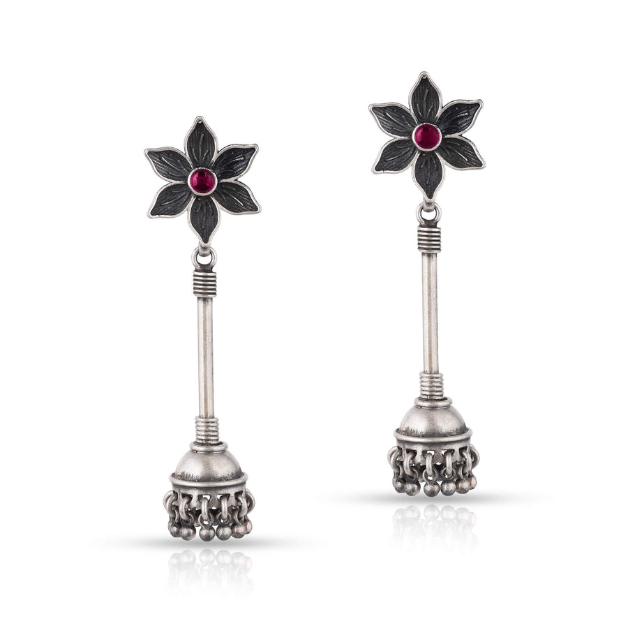 Sterling Silver Floral Ruby Earring