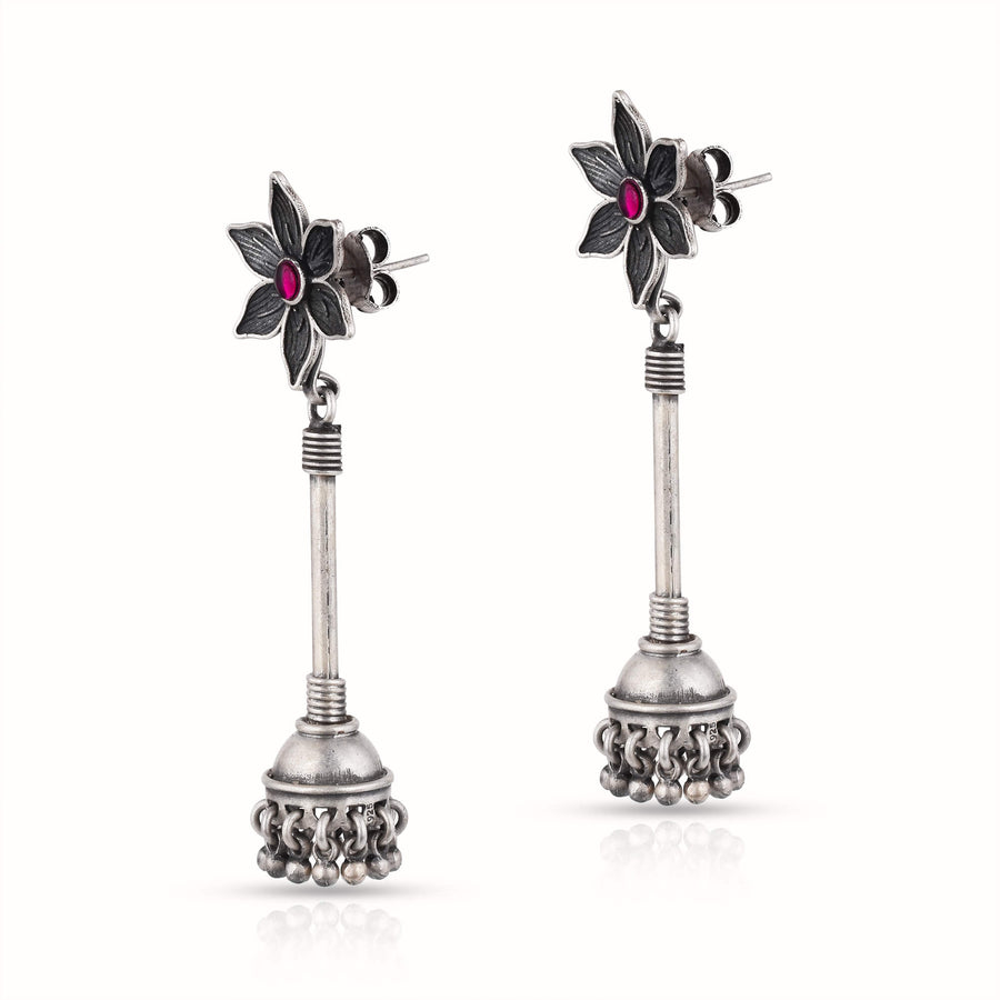 Sterling Silver Floral Ruby Earring