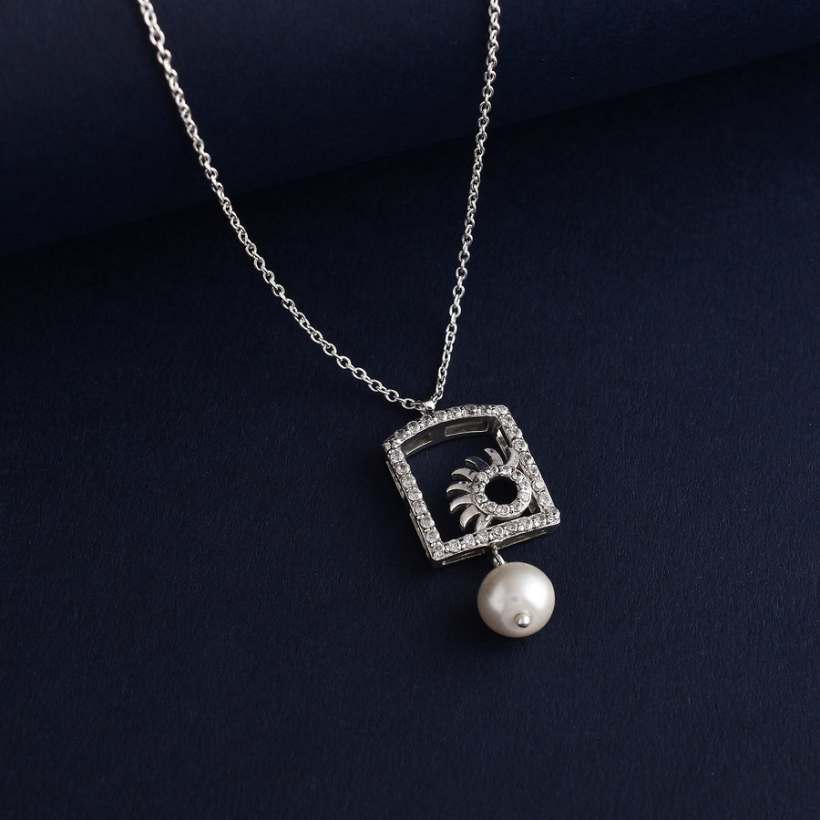 Sun Rise Pearl Silver Cz Pendant Necklace