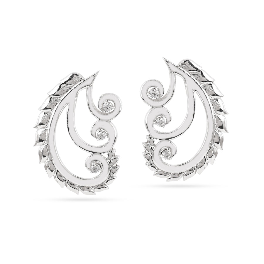 Swirl Zircon 925 Silver Stud Earrings