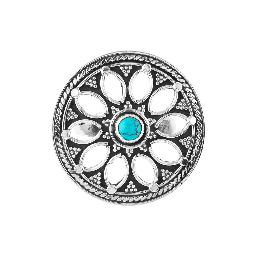 Turquoise Floral 925 Silver Adjustable Ring