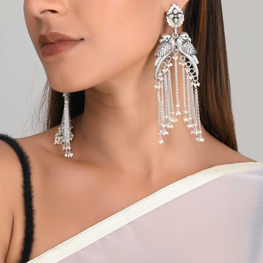 Waterfall Pearl Silver Earrings