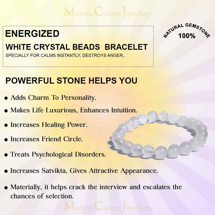 Buy Natural White Crystal Zade Beads Bracelet Online in India