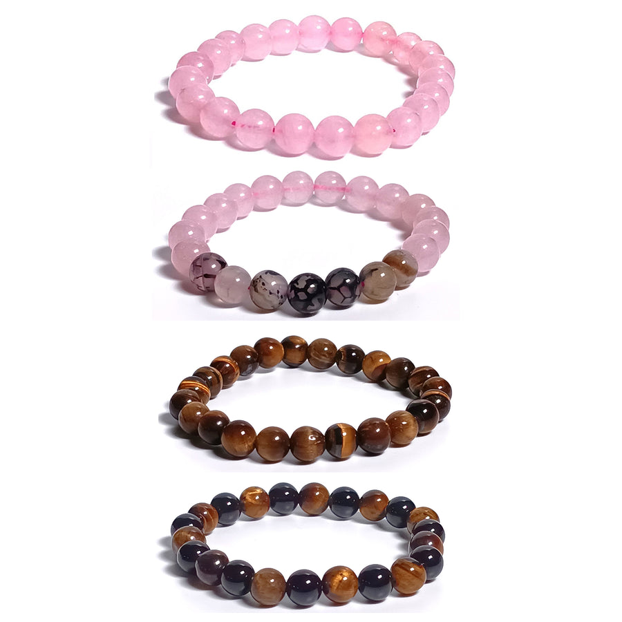 Natural Pink Crystal Unisex Beads Bracelet 4pc Combo Set2