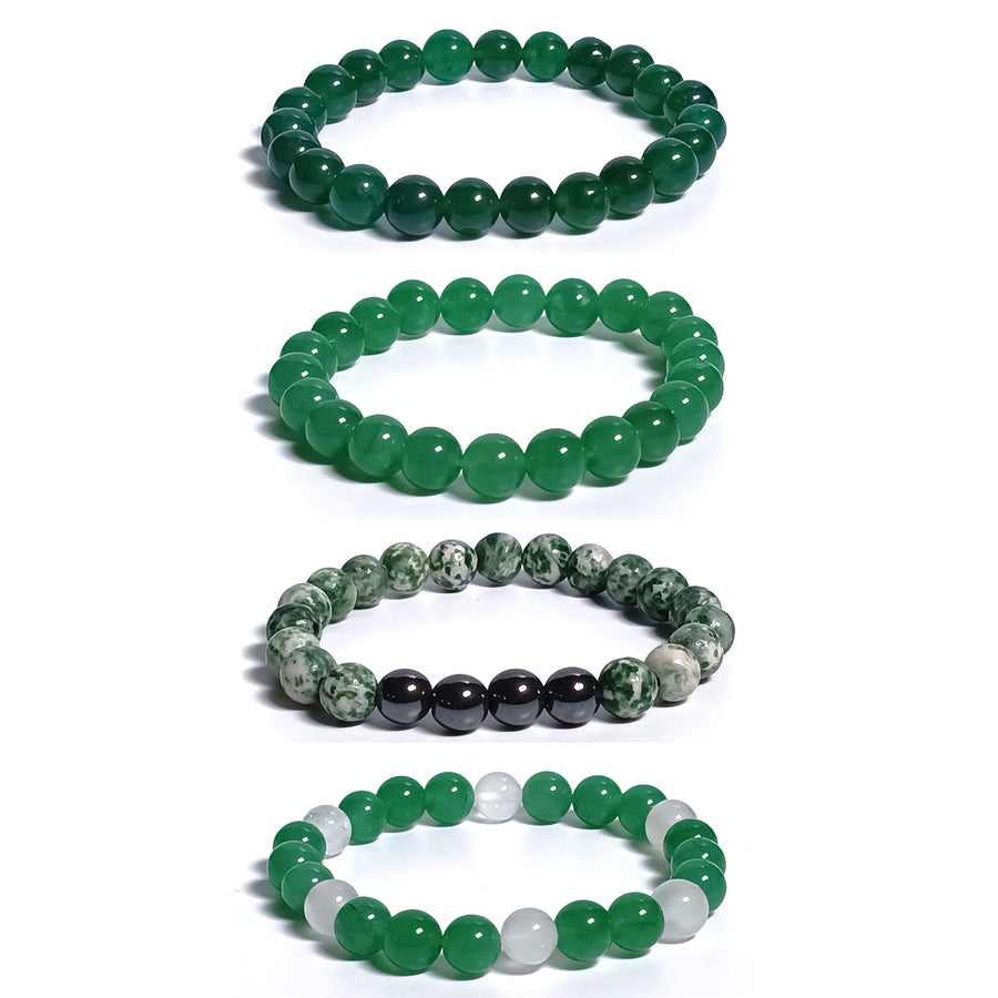 Green Family Crystal Beads Bracelet 4pc Combo Set1